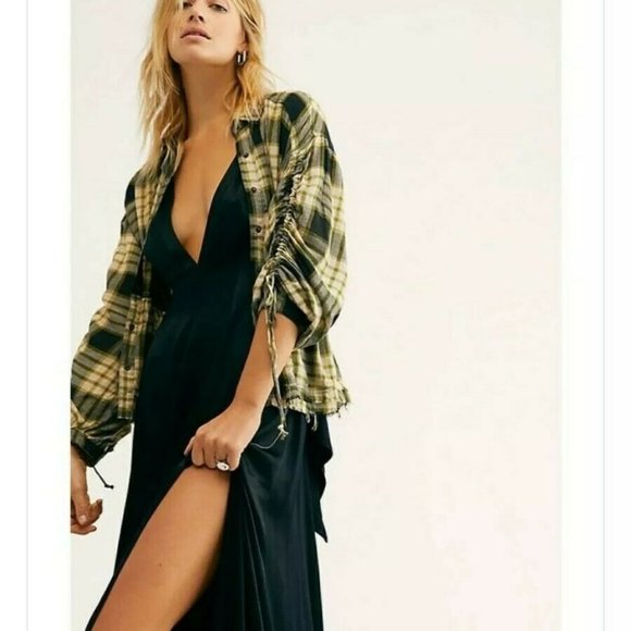 Free People Plaid Button Down Blouse Top XS - Picture 2 of 4